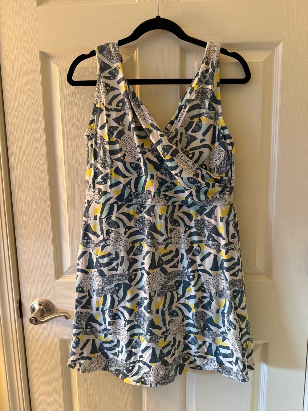 Lands' End Blue and Yellow Fish Printed One-Piece Swimdress